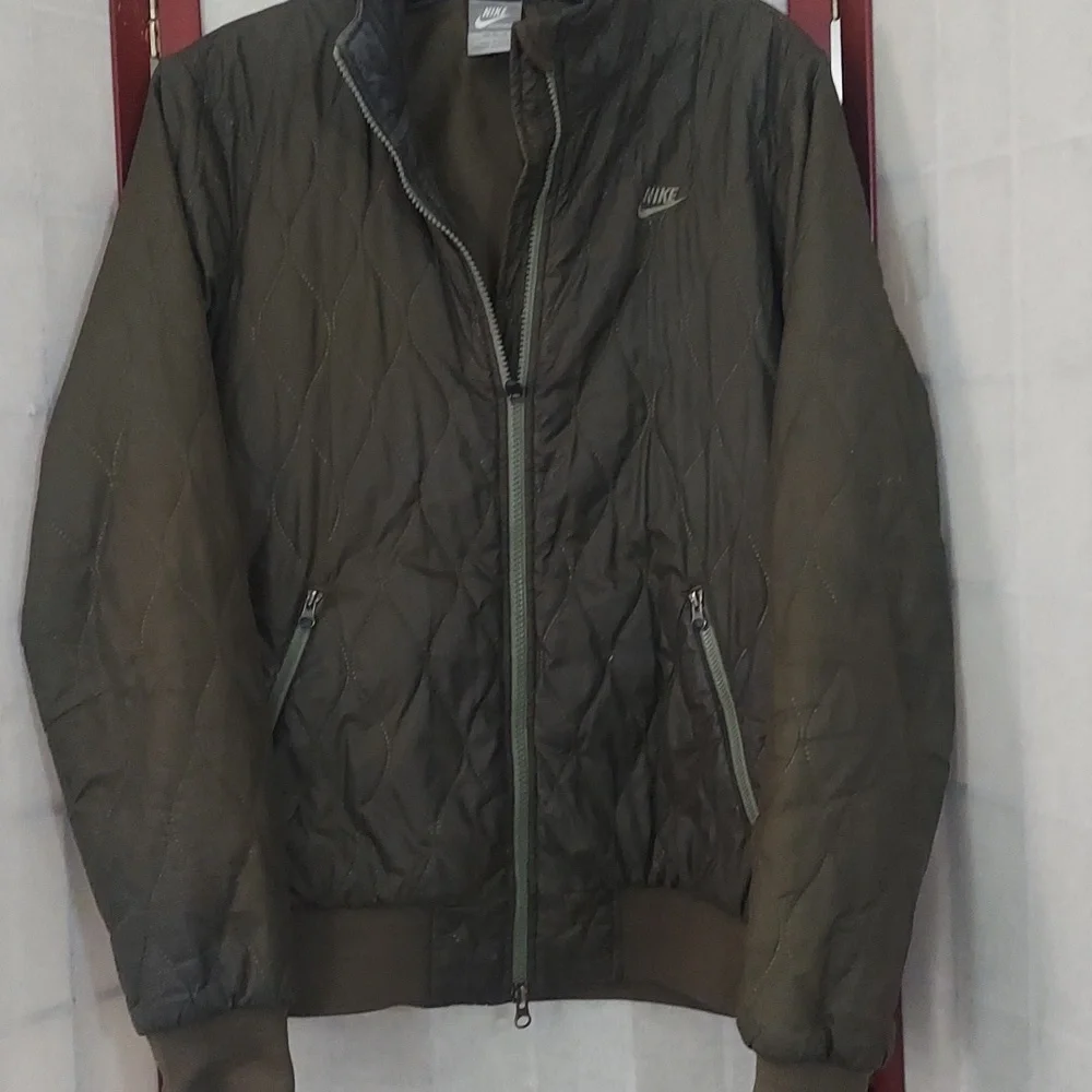 Nike Womens Olive Green Quilted Zip Up Jacket Sz M